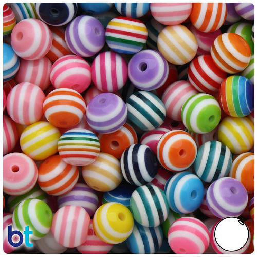 BeadTin Mixed Colors & White Striped 12mm Round Resin Beads (50pcs) 